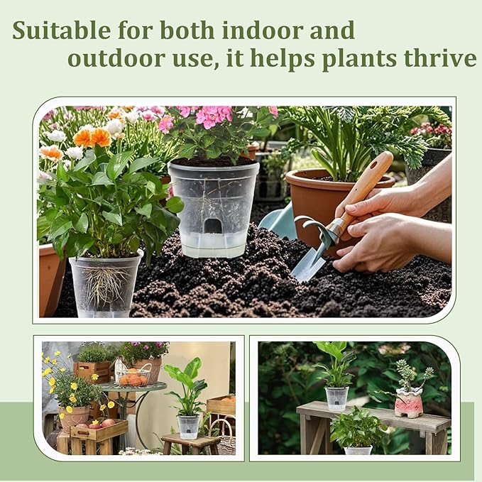 10Pcs Clear Self Watering Pots for Indoor Plants, Bare Root Planters with Deep Reservoir & High Drainage Holes, Bottom Watering Semi Hydroponic Pots for Orchids, Herbs & Flowers(10)