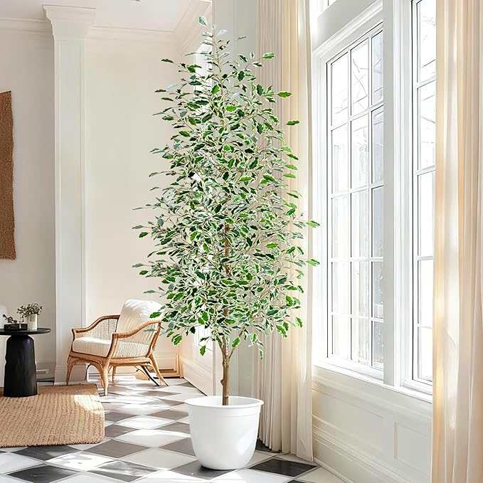 Bailikang 7FT Artificial Ficus Trees Indoor Faux Trees Indoor Fake Floor Plants Tall Artificial Tree with White Pot Faux Tree Fake Indoor Tree Silk Plants Artificial Trees for Home Decor Indoor
