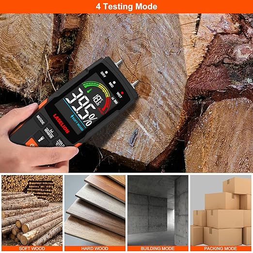 LASELION 2-in-1 Pin & Pinless Moisture Meter MS03 – Accurate Moisture Detection for Wood, Concrete, Drywall, and More – LCD Display with Hold Function, Flashlight, and Auto Power Off