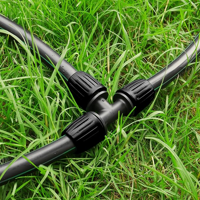 Drip Irrigation Fittings for 1/2 Inch Drip Tubing (1/2" ID x 0.65" OD), 10 Pcs 1/2'' Drip Line Tees Anti-Drop Locked Nut Barbed Tee Connectors Garden Irrigation Parts for Drip Systems