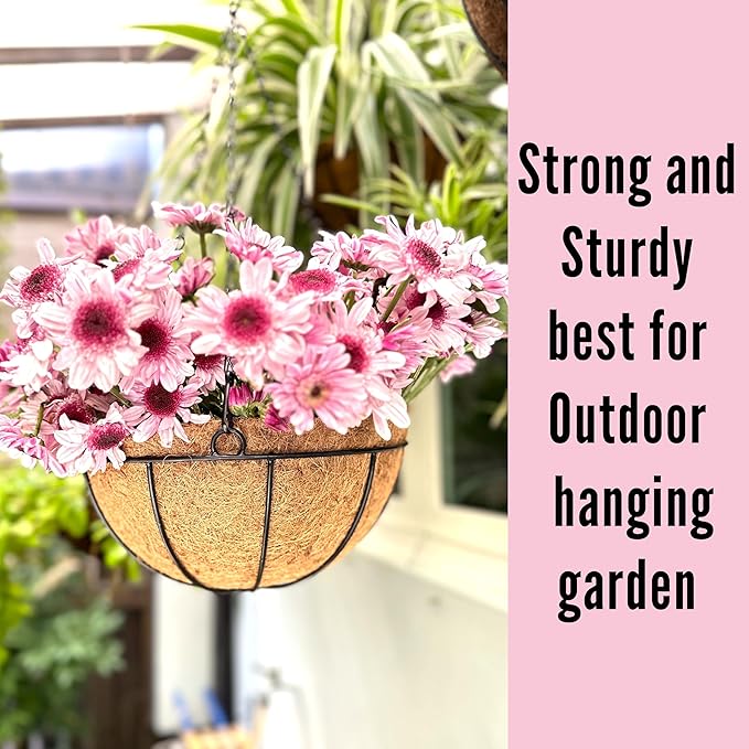 LaLaGreen Hanging Planters with Coco Liners (6 Pack, 12 Inch) Hanging Baskets for Plant Outdoor, Hanging Plant Pot Flower Metal Wire Round Holder Hanger Hook Chain Deck Porch Garden Balcony Boho Decor