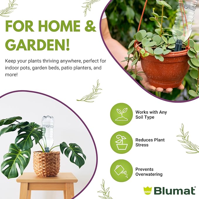 Blumat Plant Watering Device - Easy Self Watering Planter Insert for Indoor Plants - Bottle Adapter - Prevents Overwatering and Underwatering for Healthy Growth - 3 Pack