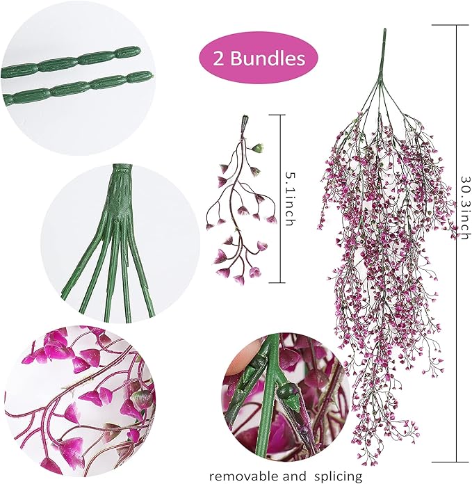 RECUTMS Artificial Hanging Plants Fake Hanging Vines Boston Fern Greenery Hanging Wall Plants for Home Room Garden Wedding Outside Decoration (Fuchsia 4P)