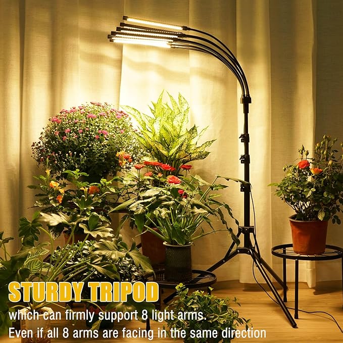 Grow Lights for Indoor Plants, 8 Heads Red Blue White Full Spectrum Plant Light with Adjustable Tripod Stand