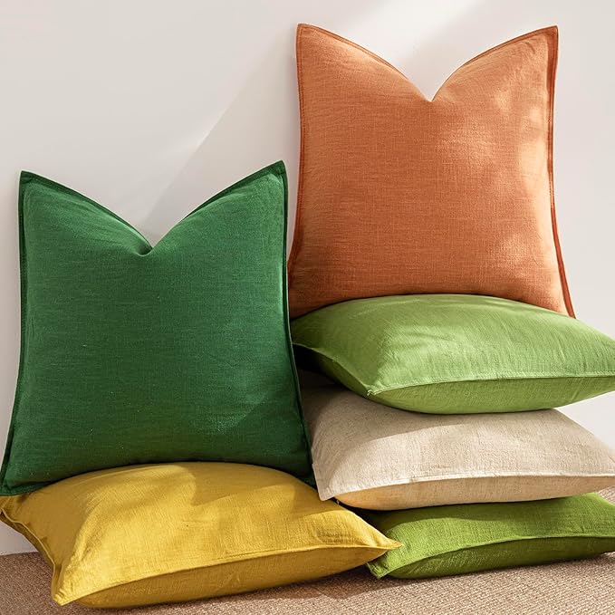 Foindtower Pack of 2, Decorative Linen Soild Throw Pillow Covers Soft Accent Euro Cushion Case Boho Farmhouse Pillowcase for Chair Couch Sofa Bedroom Living Room Home Decor 20 x 20 Inch Dusty Orange