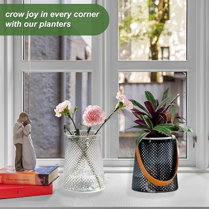 Self Watering Planters 5.9 Inch Self Watering Pots for Indoor Plants, African Violet Pots with Wick Rope, Flowers, Succulents, Herb, House Plants (Gray Color)