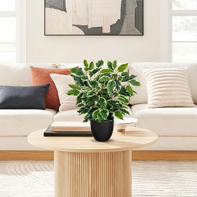 GnFlus Fake Plant 15.7” Artificial Plants Indoor Small Ficus Potted Plants Silk Plants Faux Topiary Plant for Home Bathroom Bedroom Dining Room Kitchen Window Shelf Desk Centerpieces Tabletop Decor