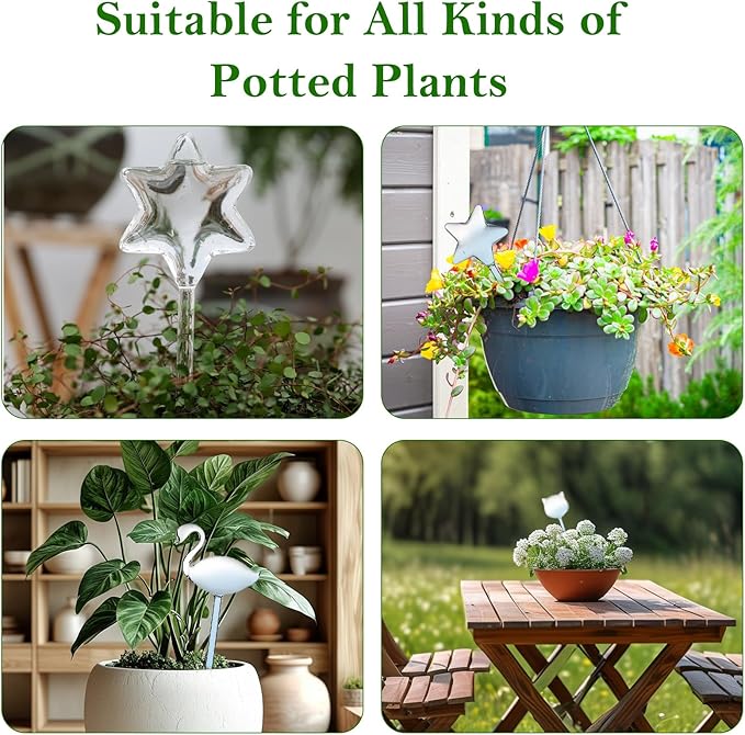 2-Pack Star-Shaped Glass Self-Watering Globes for Indoor Outdoor Plants – Automatic Irrigation Decorative Watering Bulbs for Garden Flower Pots, Patio, Home Decor (Star)