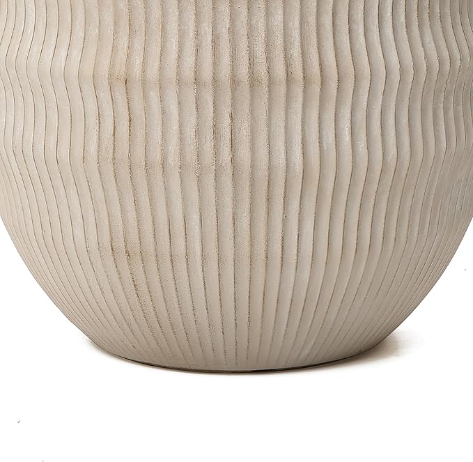LuxenHome 17.5" Dia Round Planter, Large Pots for Plants with Drainage Hole, Modern Wavy Textured Decorative Planter Pots for Indoor Plants
