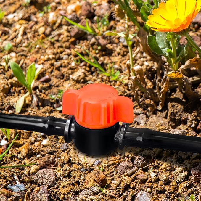 20 Pack 1/4 Inch Drip Irrigation Valve Fittings - 1/4'' Drip In-Line Shut Off Valve Anti-Drop Barbed Flow Control Valve Connectors for 1/4 Inch Drip Tubing System