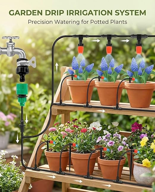 Drip Irrigation System，1/4" Blank Distribution Tubing Watering Hose, DIY Micro Sprinkler Automatic Plant Waterer for Garden, Greenhouse, Raised Bed, Patio & Outdoor Plants （50FT