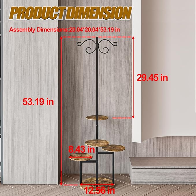 INGIORDAR Plant Stand Indoor Outdoor Corner Flower Stands Multiple Flower Pot Holder for Patio Garden Balcony Living Room 5 Tier with hook Black+Rustic Brown