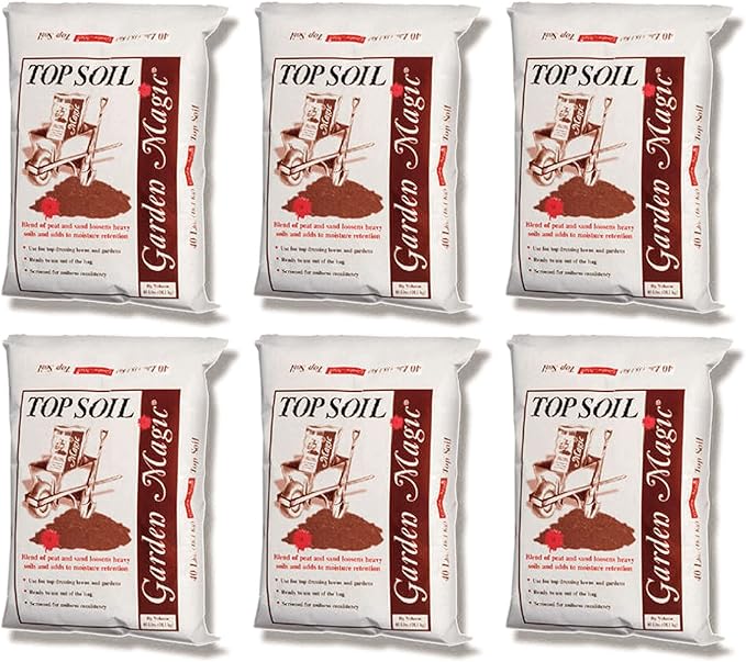 Michigan Peat 6 Pack Garden Magic Indoor and Outdoor Organic Planting Potting Topsoil Mix Blend with Moisture Retention, 40-Pound Bag