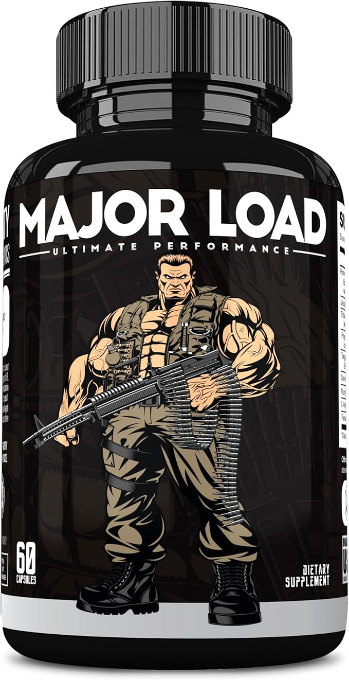 ONL Major Load Testosterone Booster for Men - Testosterone Supplements with Horny Goat Weed, Maca Root, & Tribulus Terrestris - Tongkat Ali Men's Energy, Stamina & Strength - Test Booster 60 Capsules
