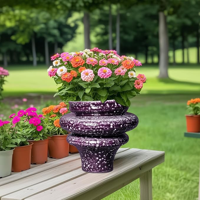 Ceramic Plant Pots - 11 Inch Ceramic Planters for Indoor Outdoor Plants, Large Unique Flower Pots with Drainage Hole, Decorative Planters, Home Decor, Plants Lover Gifts, Purple