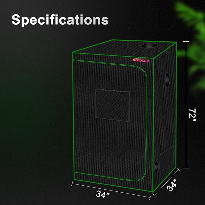 ATOUR 34”x34”x72” Grow Tent, Reflective 600D Mylar,Hydroponic Grow Tent with Observation Window and Floor Tray for Indoor Plant Growing 3’x3’