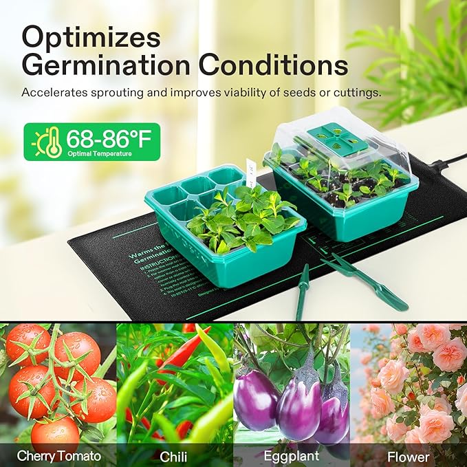 VIVOSUN 2 Pack Durable Waterproof Seedling Heat Mat Warm Hydroponic Heating Pad 10 x 20.75 Inch, Soil Tester, 3-in-1 Plant Moisture Meter Light and PH Tester for Germination, Indoor Gardening, Greenho