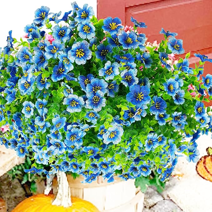trytuny Artificial Flowers for Outdoor, UV Resistant Fake Silk Flowers, Realistic Faux Plants for Outside Indoor Porch Patio Window Box Planter Home Decor (20, Blue)
