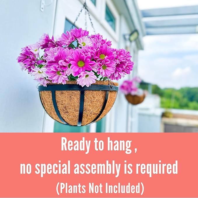 LaLaGreen Outdoor Hanging Baskets for Plants (12 Inch, 6 Pack) Medium Hanging Planter with Coco Liner, Flat Iron Metal Round Plant Flower Pots for Deck Patio Porch Garden Balcony Outside Decoration