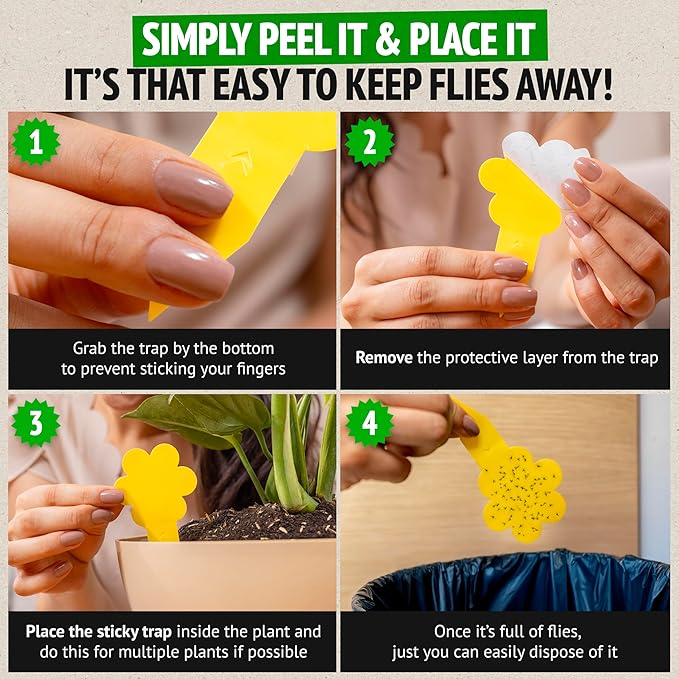 Super Ninja Fungus Gnat Traps - 60 Pack, Highly Effective Gnat Traps for House Indoor, Yellow Sticky Trap for Plants, Non-Toxic & Nature-Friendly, Up to 3 Months