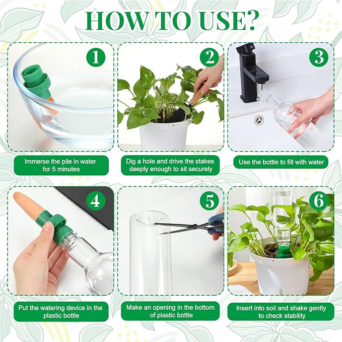 SiliFine 8 Set Plant Watering Devices Include Self Watering Spikes and 26 oz Plastic Bottles Plant Waterer Devices with Adjustable Control Valve Switch Indoor Outdoor (Clear)
