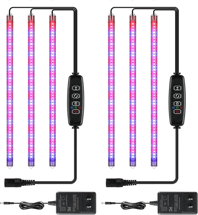 iPower 20W LED Plant Grow Light Strips Full Spectrum for Indoor Plants with Auto ON/Off 3/9/12H Timer, 10 Dimmable Levels 48 LEDs Per Tude, for Hydroponics Succulent, 3 Tubes*2, Red&Blue