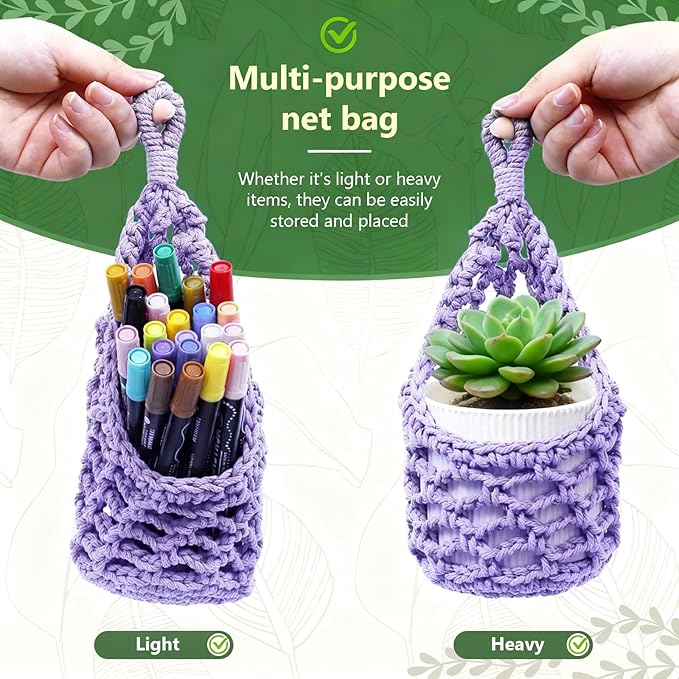 Macrame Wall Plant Hanger, Hanging Planter Basket Holder, Wall Planters for Indoor Plants, for Up to 4 Inch Pot (Purple, 4-Inch)