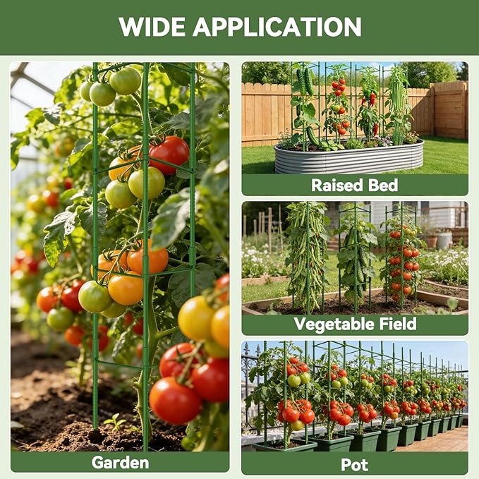 Halatool 63 Inch Tall Tomato Cage 8 Pack, Adjustable Tomato Cages for Garden, Garden Stakes Tomatoe Trellis for Pots, Tomatoes Plant Support for Raised Garden Bed & Vegetables Flowers