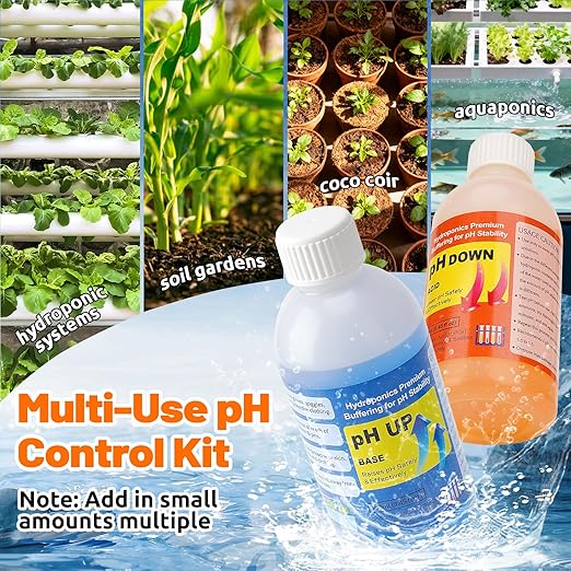 Hydroponics pH Control Kit pH Up and Down Control Set (2 x 250ml Bottles) Accurate PH Level Adjustment for Hydroponics, Aquaponics, DWC, Indoor & Outdoor Growing