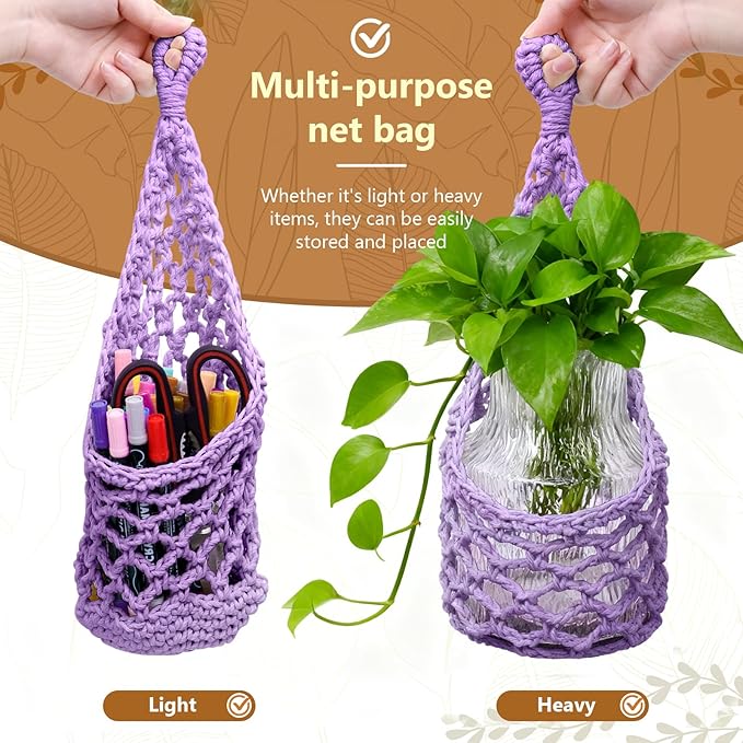 Macrame Wall Plant Hanger, Hanging Planter Basket Holder, Wall Planters for Indoor Plants, for Up to 6 Inch Pot (Purple, 6-Inch)