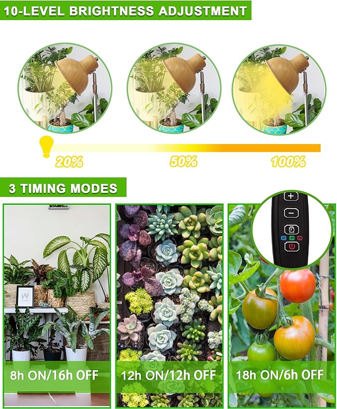 yadoker Plant Grow Light for Indoor Plant, Aluminum Wood Grain LED Grow Light,Elevating Plant Lamp,Height Adjustable,Automatic Timer with 8/12/18Hours,10-Level Brightness,Ideal for Large Plant Grow