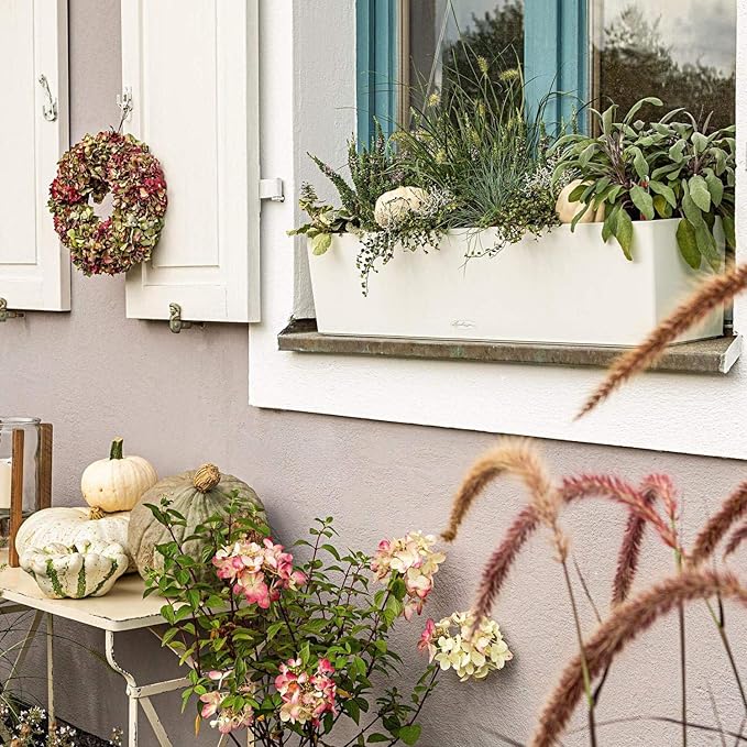 Lechuza 15707 Balconera Color 80 Self-Watering Planter for Indoor and Outdoor Use, 31" x 7" x7", Light Grey