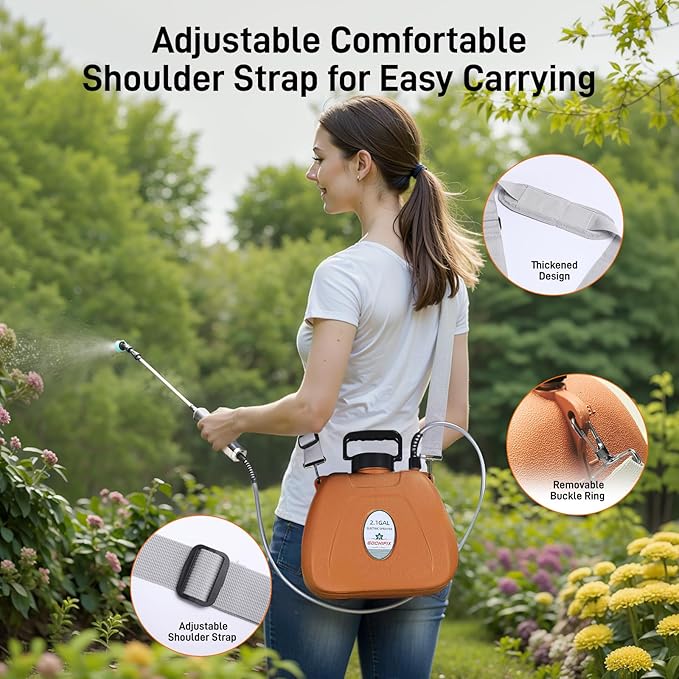 GOCHIFIX Electric Garden Sprayer 2.1 Gallon, 4 Mist Nozzles, Telescopic Wand, Adjustable Shoulder Strap, USB Rechargeable Waterproof Handle, Automatic Plant Mister for Lawn Garden