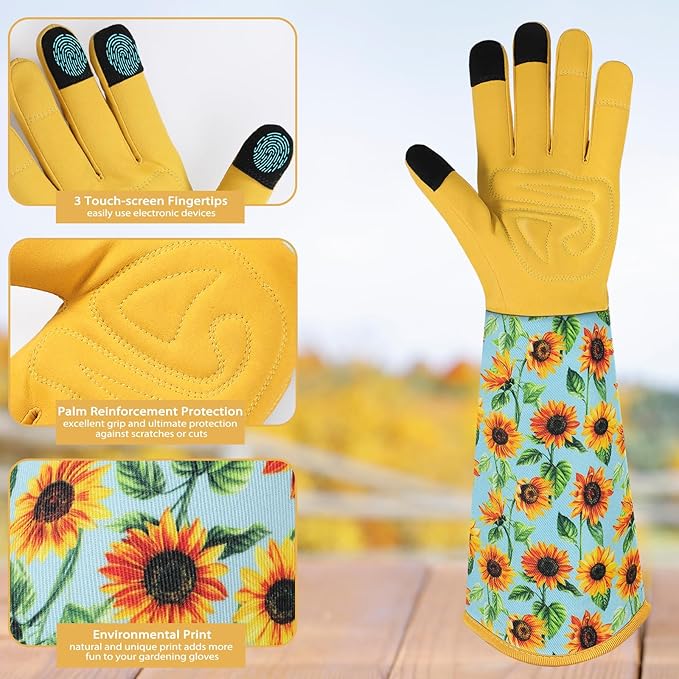 Trifabricy Gardening Gloves for Women, Breathable Leather Garden Gloves with Grip, Thorn-Proof Puncture-Resistant Work Gloves