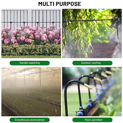 360° Adjustable Drip Irrigation System - 50FT Garden Watering System with 16 Nozzles, Garden Mister System, Garden Irrigation System, Atomizing System for Yard, Lawn, Plants, 5/16 inch Tubing ﻿