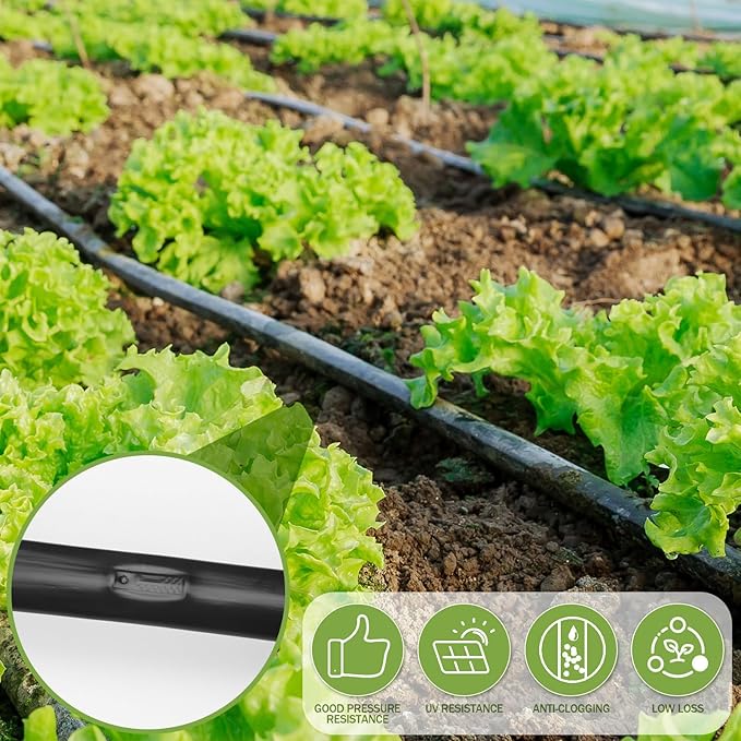 Tondiamo 500 ft 5/8 Inch Drip Tape Irrigation Tubing Kit 8 Mil 6" Spacing Hose Garden Landscape Irrigation System Automatic Equipment for Farms