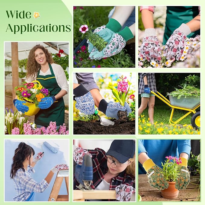 Cutecrop Garden Gloves for Women 9.5" Floral Gardening Gloves Lightweight and Machine Washable Gift for Gardeners PVC Grip