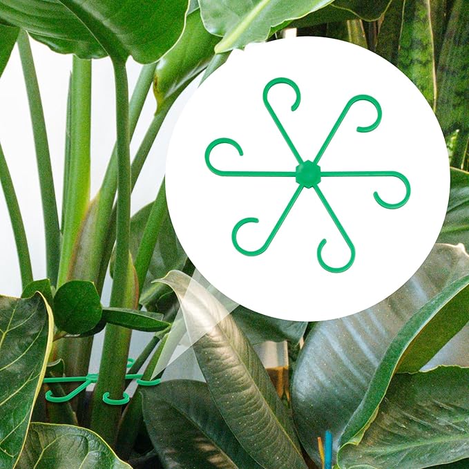 PEUTIER 4pcs Plant Stem Supports, Plastic Houseplant Climbing Holders Stabilizer Reusable Small Climbers Flower Plant Stakes Trellis Stem Hook Growth Accessories for Indoor Monstera (Green)