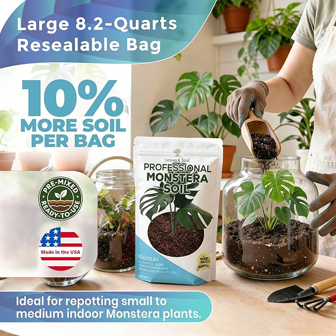 Monstera Plant Soil Premium All Purpose Blend | Extra Large 8.2 Quarts | Ready to Use for Indoor Container and Houseplants | Peat, Coco Coir, Perlite, Dolomite | Made in USA