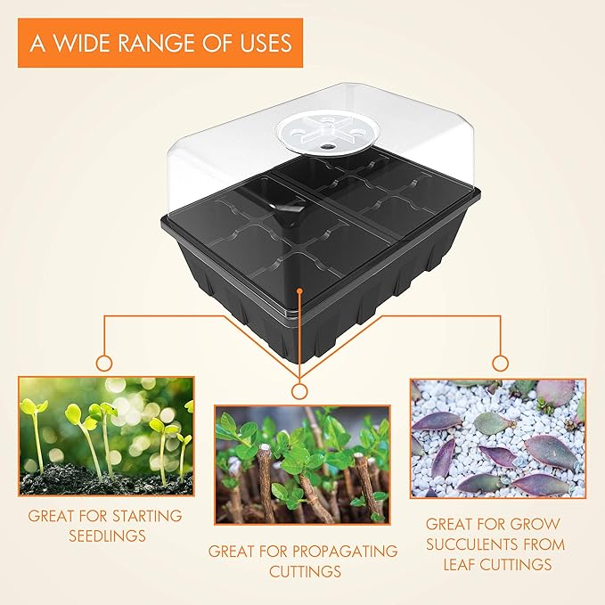 Gardzen 3 Pack Seed Starter Tray Germination Kit, Seed Starter Kit with Adjustable Humidity Dome, Plant Growing Kit 6.6" x 4.5" (12-Cell per Tray), Clear