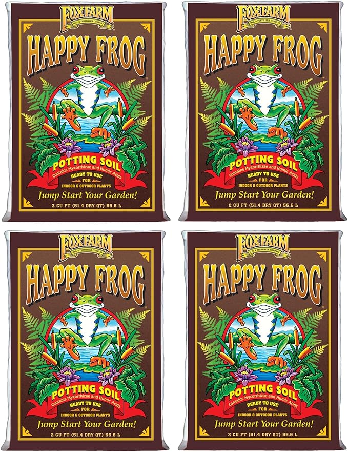 FoxFarm Happy Frog Potting Soil, 2cu ft (Pack of 4) - for Indoor/Outdoor Container Plants, Improves Root Efficiency, pH Adjusted for Optimal Nutrient Uptake - Contains Mycorrhizae and Humic Acids