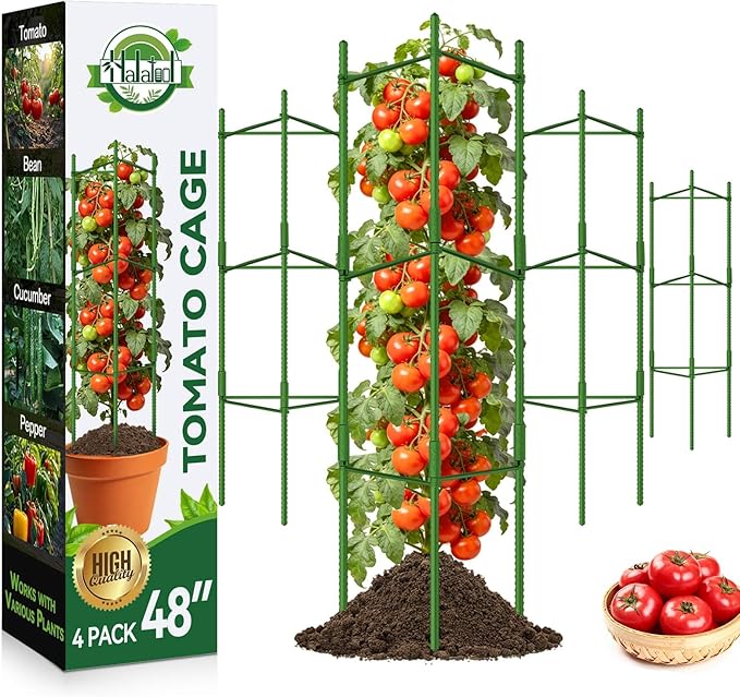 Halatool 4 Pack Tomato Cages for Garden, Up to 48in Adjustable Tomato Cage, Garden Stakes Tomatoe Trellis for Pots, Tomatoes Plant Support for Raised Garden Bed & Climbing Vegetables Flowers