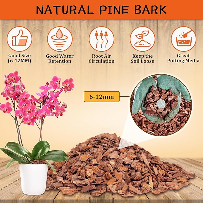Legigo 10 Quarts Organic Orchid Potting Bark- All Natural Orchid Bark Potting Mix Pine Bark Wood Chips for Houseplant Mulch, Orchid Plants Root Development