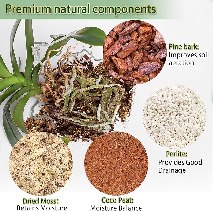Premium Orchid Potting Mix for Repotting,2 Quarts Orchid Soil for Various Orchid Types,Orchid Specific Formula Blends Natural Pine Bark,Perlite,Coco Peat & Dried Forest Moss