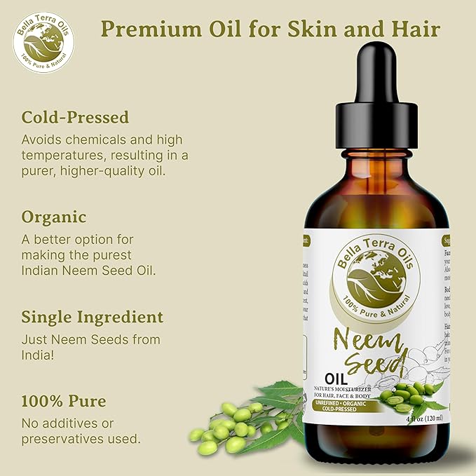 Bella Terra Oils Neem Seed Oil – 1gallon, Concentrated, Versatile, Quick Absorbing, Often used in Soapmaking