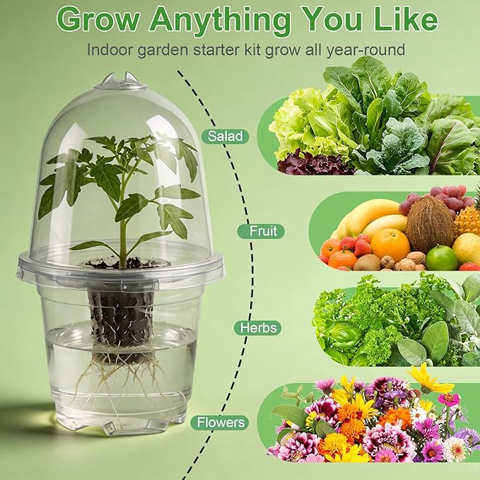 Hydroponic Pods Kit Includes Clear Nursery Pots with Humidity Domes and Grow Baskets & Sponges - Seed Pods for Hydroponic Garden Indoor Herbs Seedling Plants, Reusable Hydroponics Supplies (16 PCS)