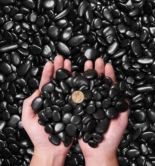 NUPICK 10 Pound River Rocks, 1-2 Inches Polished Pebbles for Plants, Fish Tank, Clear Vase and More, Natural Black Stones