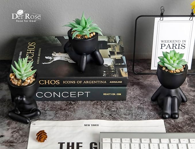 Der Rose 3 Pack Fake Plants Artificial Succulents Plants for Room Bathroom Home Office Desk Accessories Decor