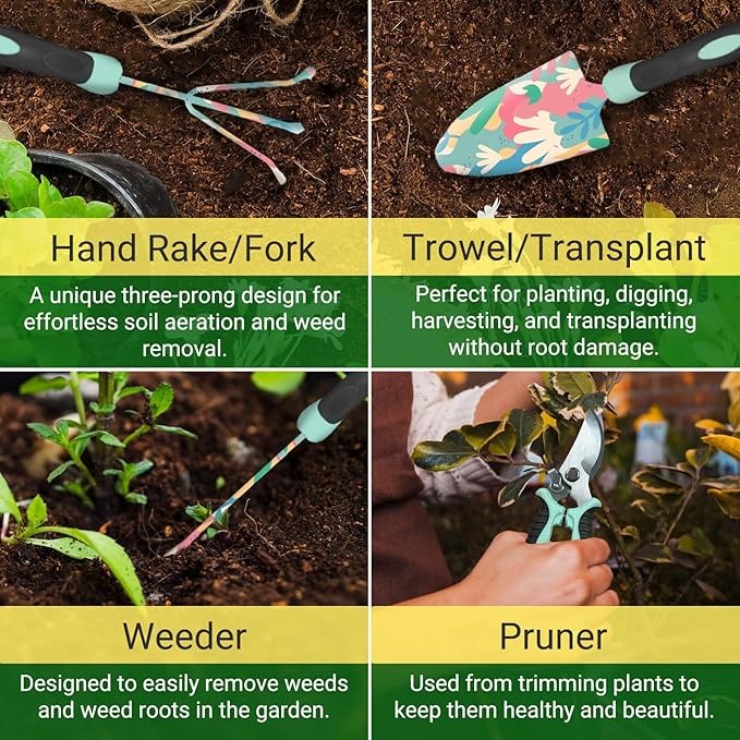 GardenHOME 5-Piece Gardening Tool Kit with Gloves – Durable Floral Garden Tools for Women, Complete Outdoor Garden Set