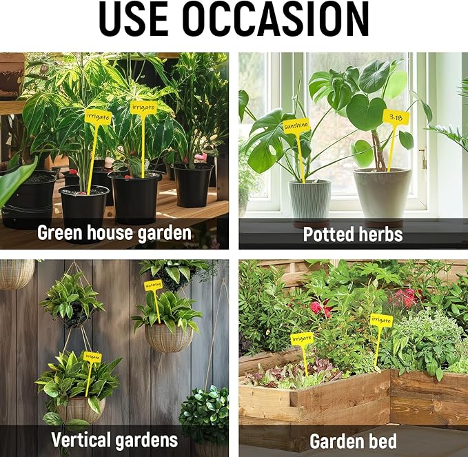 Plant Labels,60PCS Yuanling T-Type 11.4" Large Plastic Plant Tags Waterproof Plant Makers Nursery Garden Labels for Outdoor Indoor Plants Herbs Flowers Vegetable Potted Belt Marker Pen (Yellow)